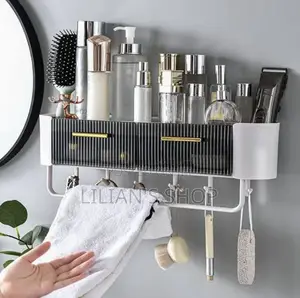 New Punch Free Bathroom Storage Shelf With Towel Rack