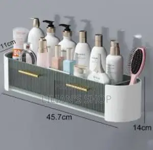 New Punch Free Bathroom Storage Shelf With Towel Rack