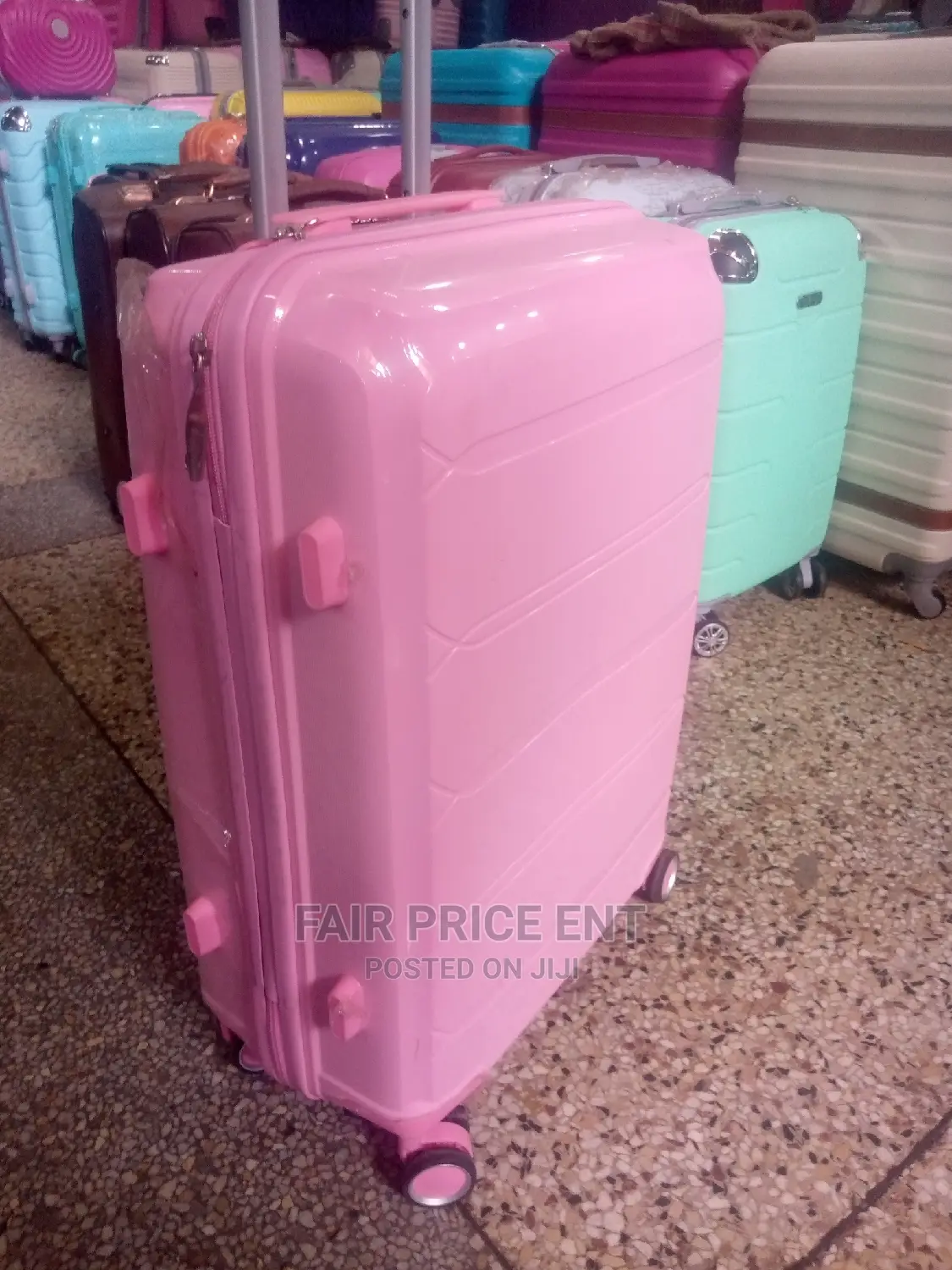 Original Rubber Plastic Traveling Suitcases.Meduim.( Pink)