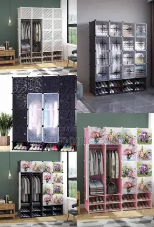 Plastic Wardrobe With Four Columns and Shoe Rack