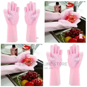 1 Pair of Bathroom and Kitchen Cleaning Hand Gloves -Pink