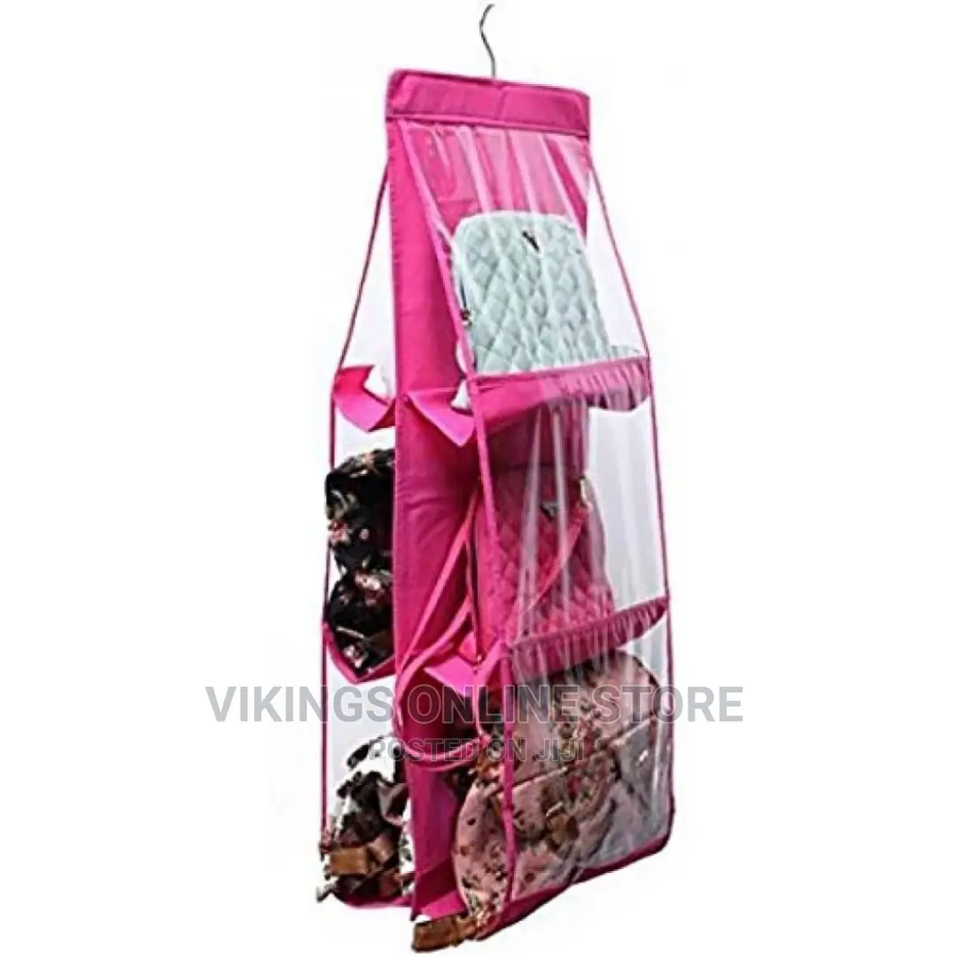 6 Pocket Handbag Storage Hanging Purse Organizer – Pink