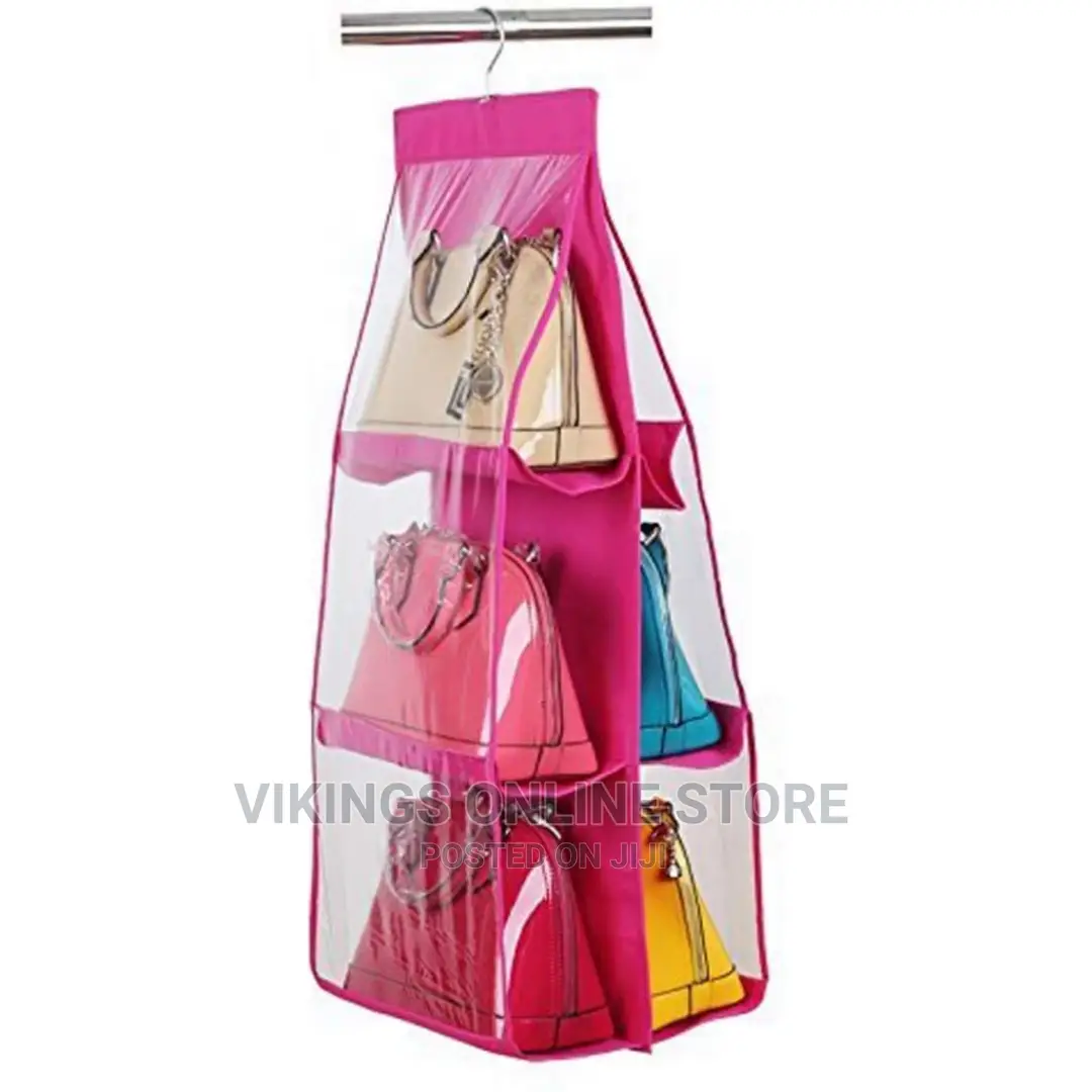 6 Pocket Handbag Storage Hanging Purse Organizer – Pink