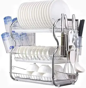 3 Tier Draining Dish Rack- Silver