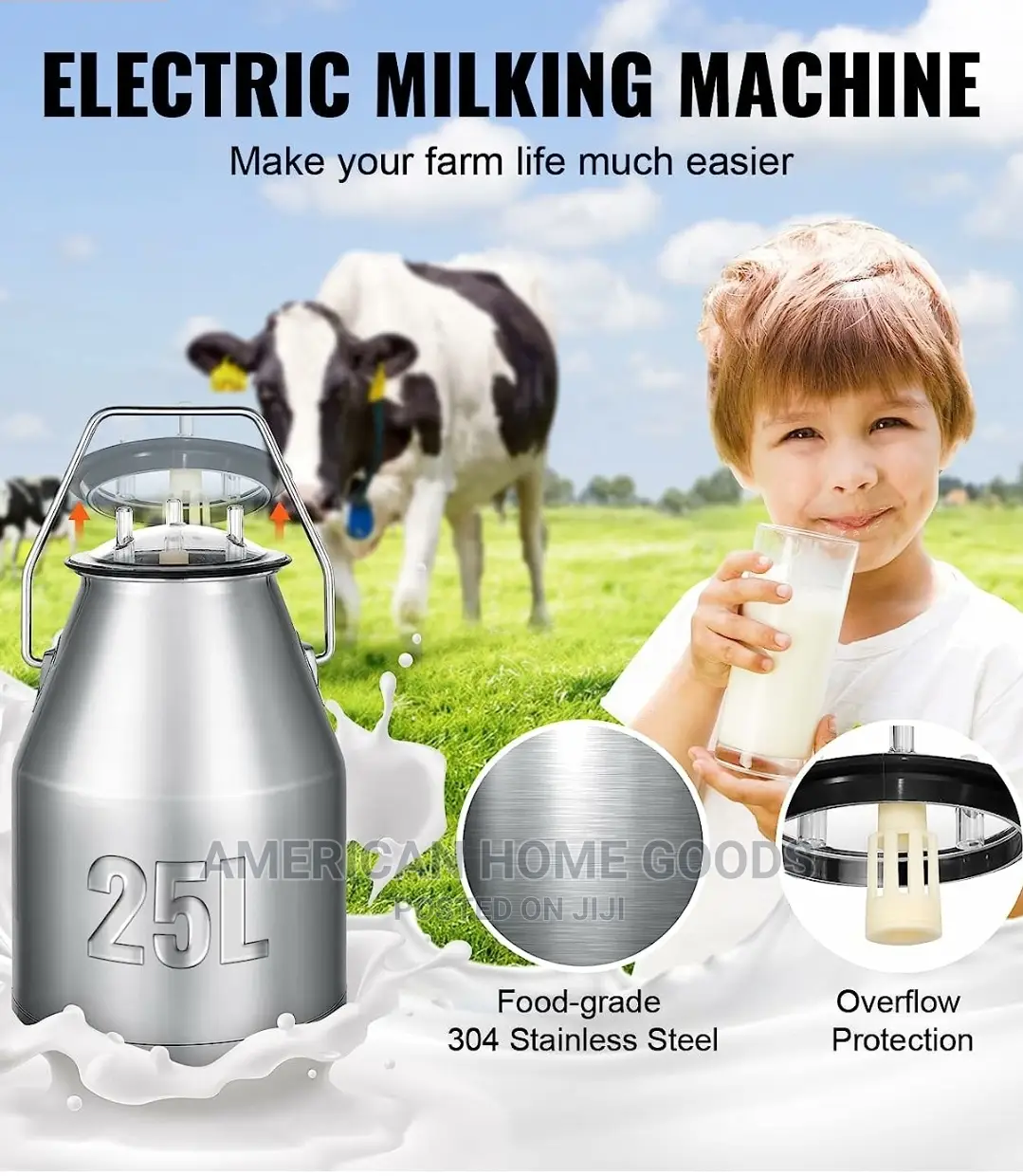 Vevor Electric Milking Machine 25l, 1440rpm, 10-12 Cows/Hour