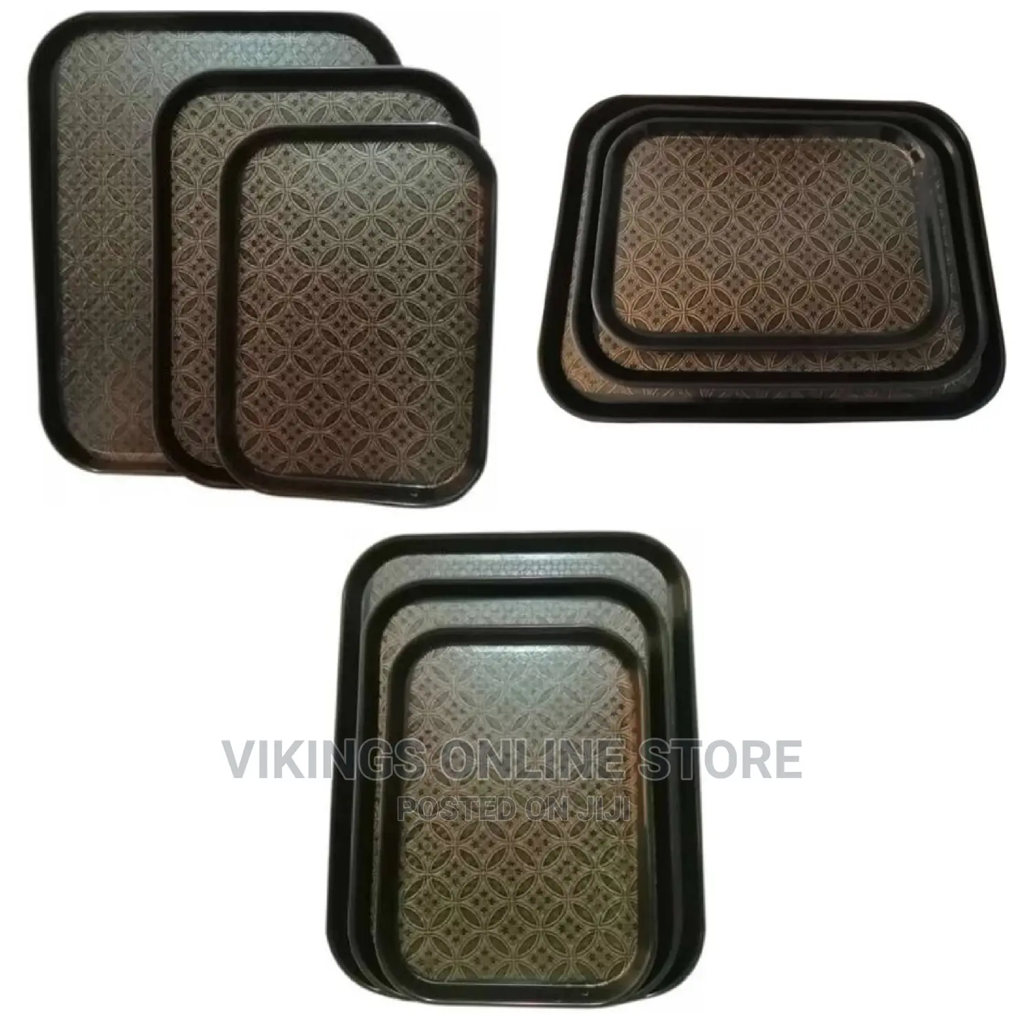 3 Pieces of Rubber Non-Slip Serving Trays Platters, Black