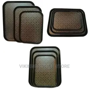 3 Pieces of Rubber Non-Slip Serving Trays Platters, Black