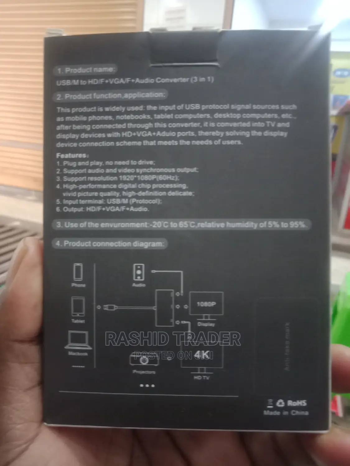 3in 1 Metal Usb to Hdmi-Compatible Vga Converter 1080p