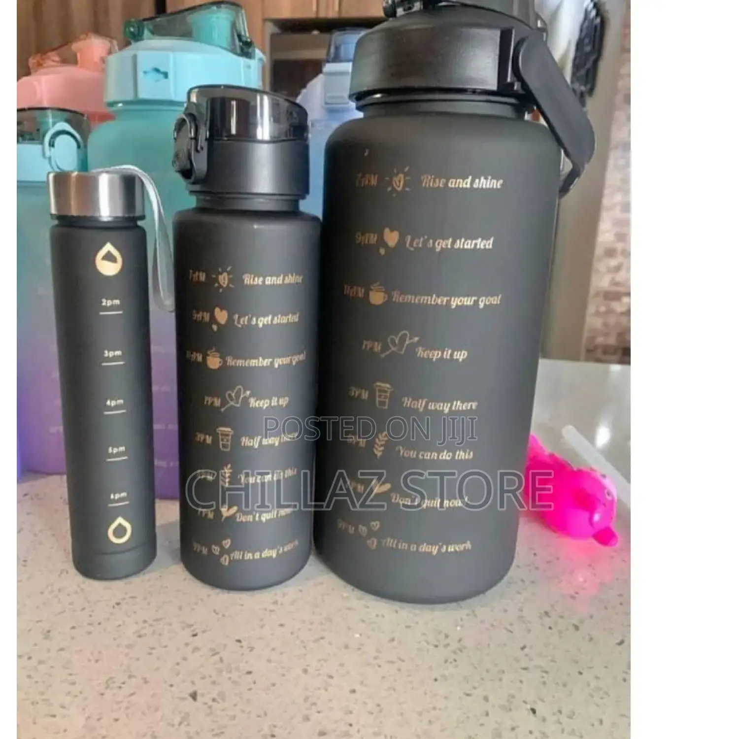 3pcs Water Bottles Black.
