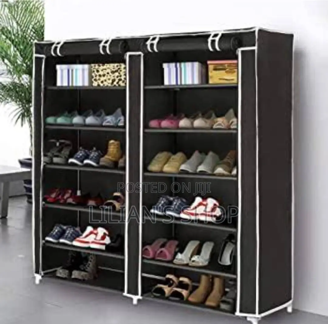 Double Door Cloth Wooden Frame Shoe Rack