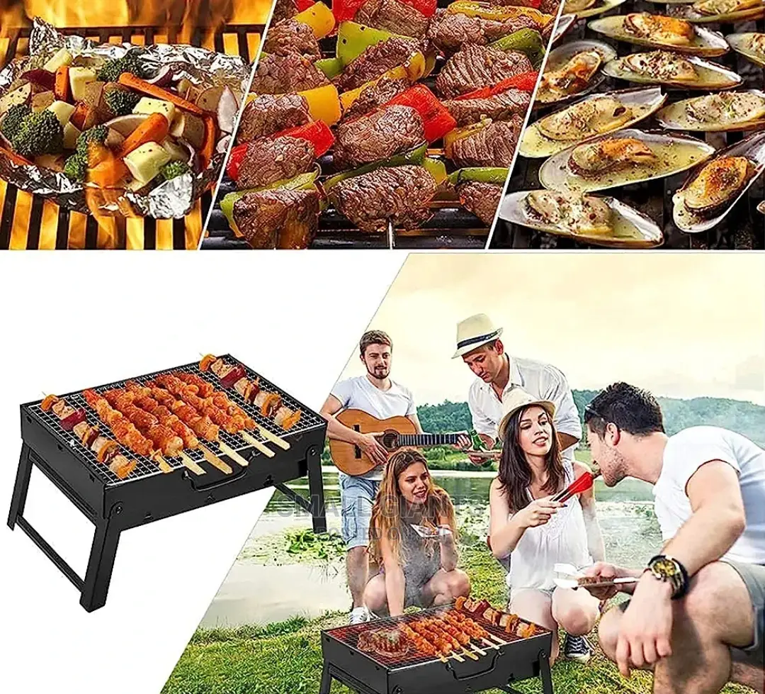 Portable Folding Charcoal Barbecue Grill, Black