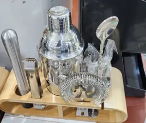 Cocktail Shaker Set With Wooden Base