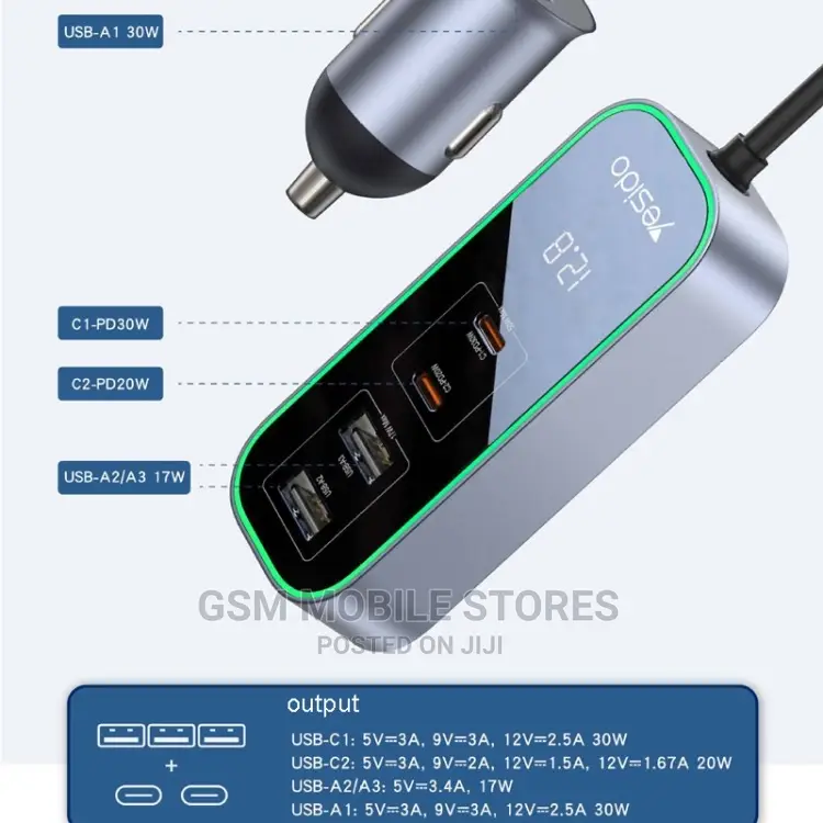 Yesido Y53 QC3.0 Car Charger 97W Five Ports Fast Charged