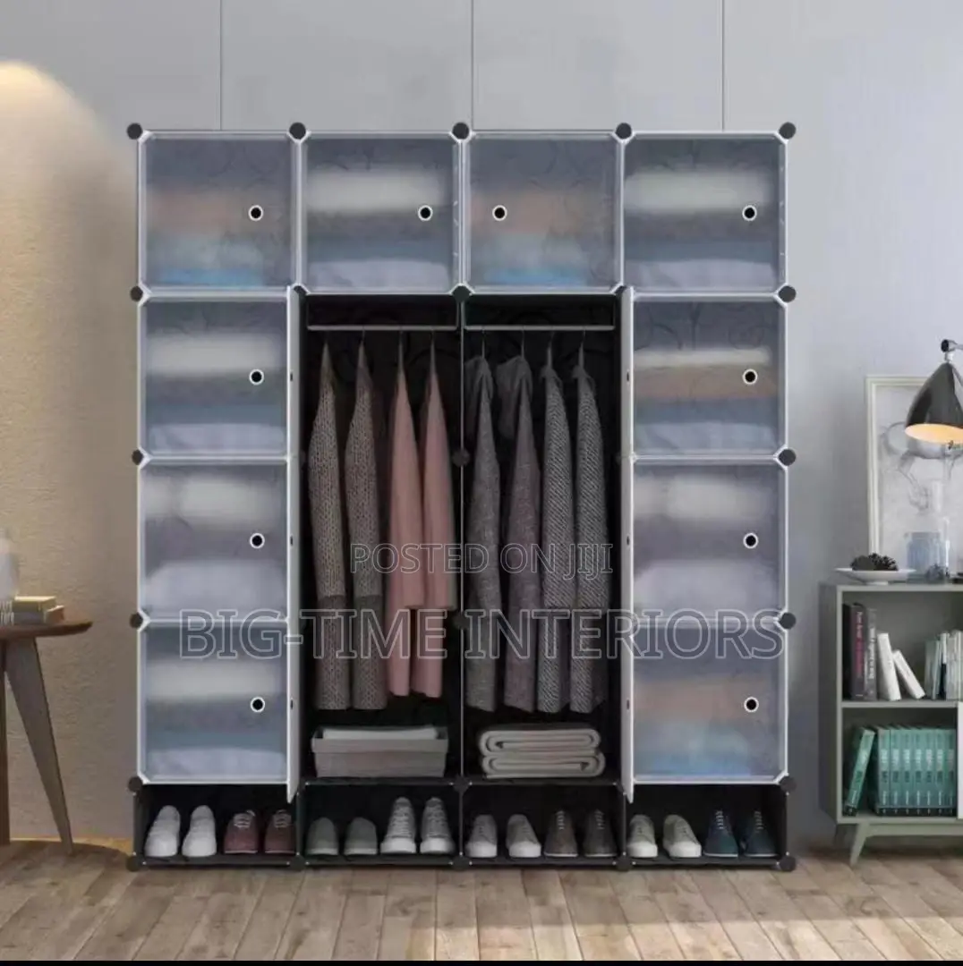 4 Column Plastic Wardrobe-Black