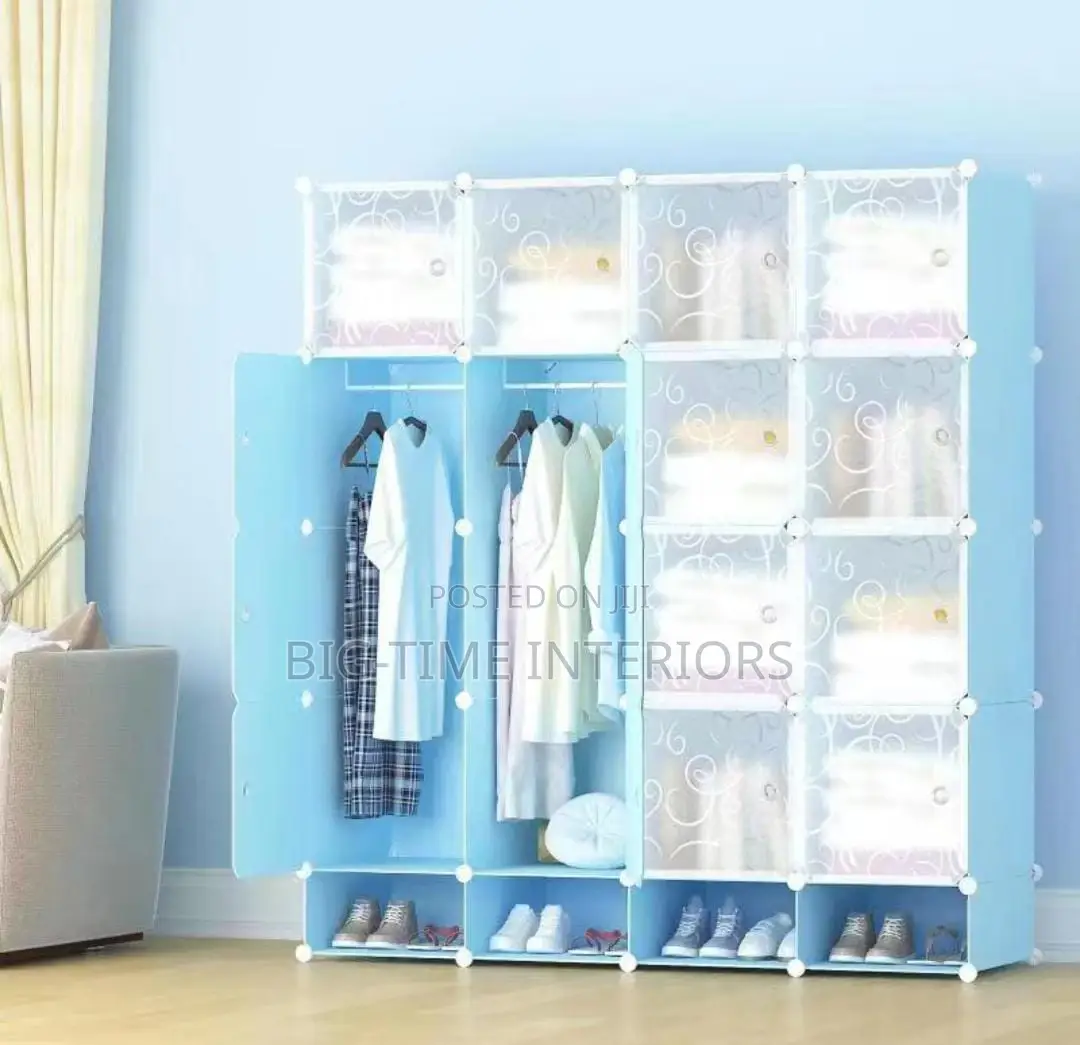 4 Column Plastic Wardrobe-Blue