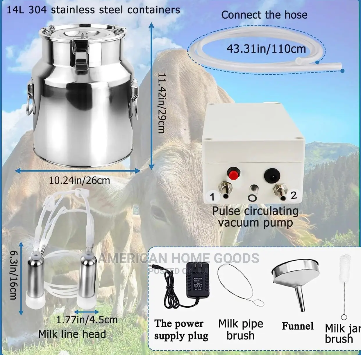Sienson 14L Portable Electric Cow/Goat Milking Machine W/Jar