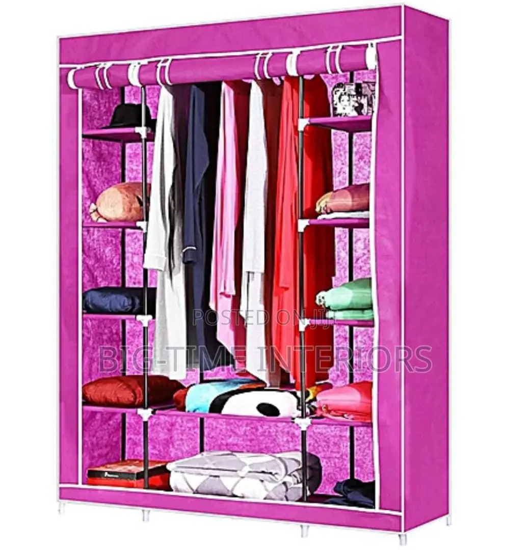 3 Column Wood and Clothe Closet-Pink