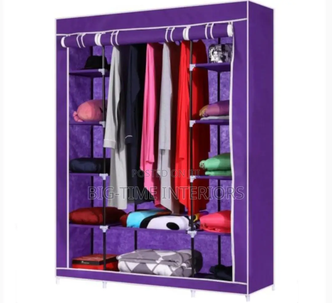 3 Column Wood and Clothe Closet-Purple