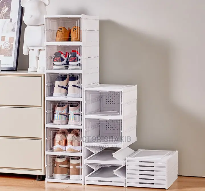 6 Tier Foldable Plastic Shoe Rack Storage Organizer-White