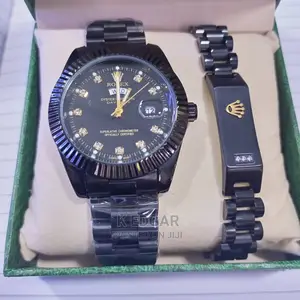 Black Rolex Watch and Bracelet