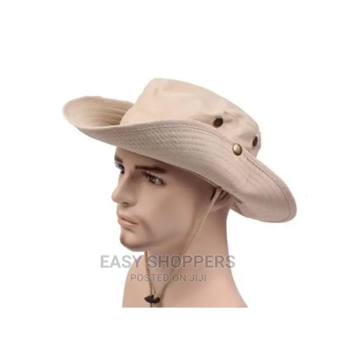 Mens Summer Cotton Wide Brim Bucket Hat Outdoor - Beige