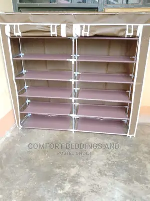 Two Column Metallic Shoe Rack Brown