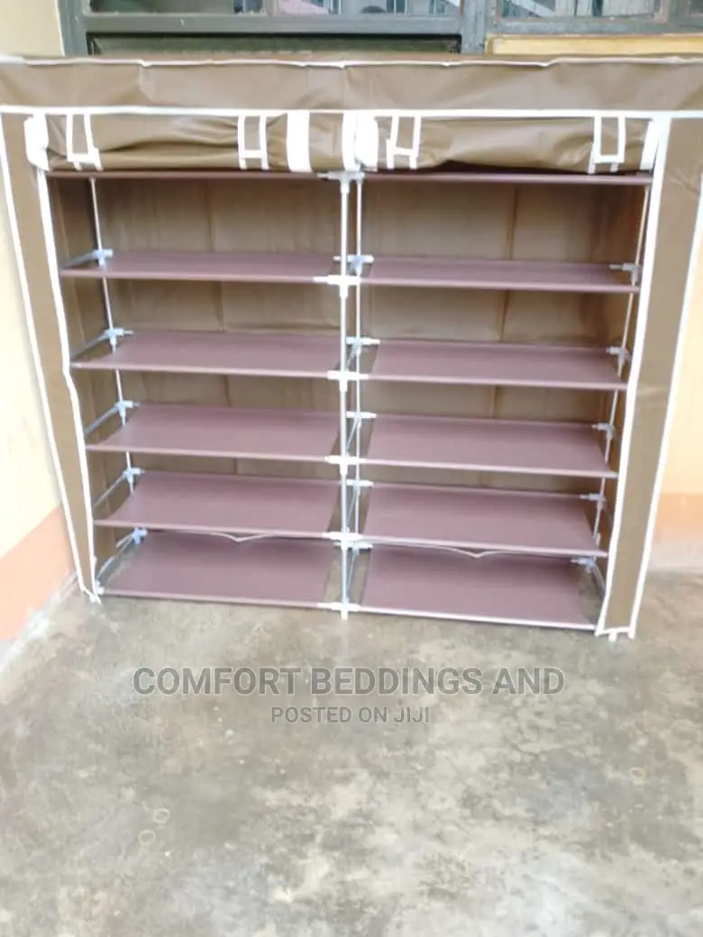 Two Column Metallic Shoe Rack Brown