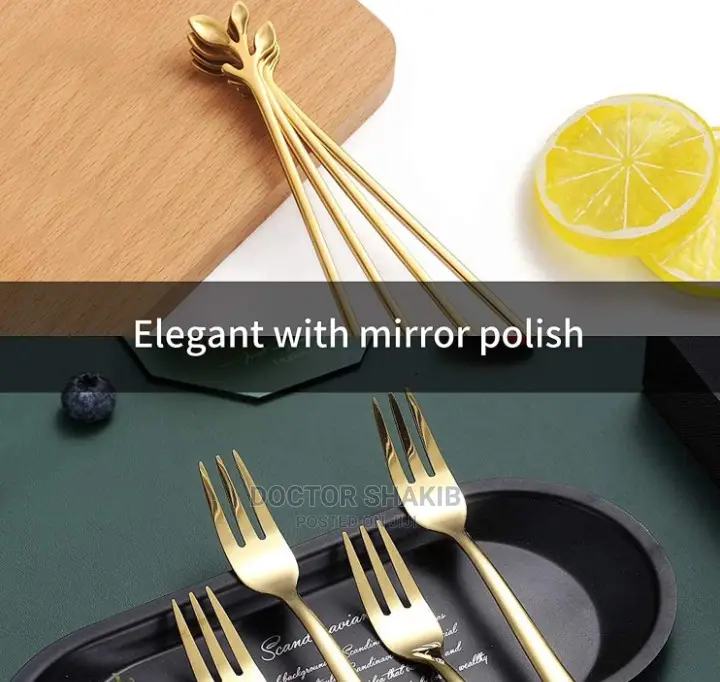 12pcs Gold Leaf Coffee Spoons and Salad Forks