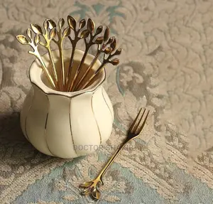 12pcs Gold Leaf Coffee Spoons and Salad Forks