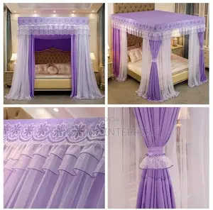 4 Stand Rail Mosquito Net With Curtains- Purple