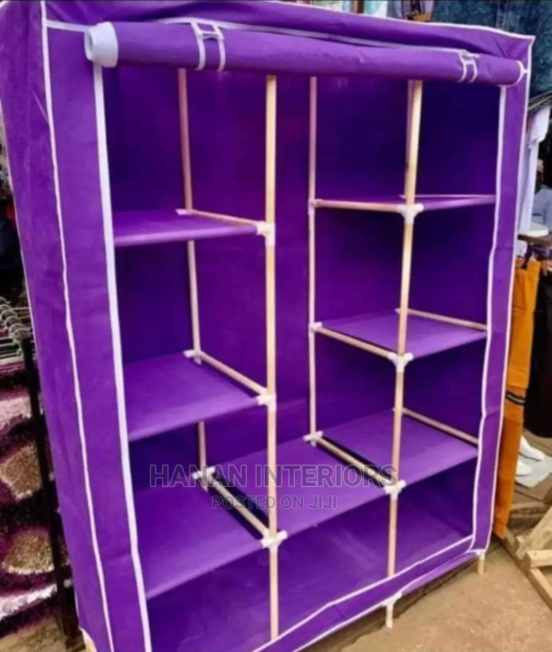 Purple 3 Column Wooden Wardrobe