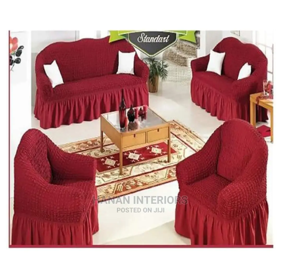 Maroon Elastic Chair Covers : 3+2+1+1