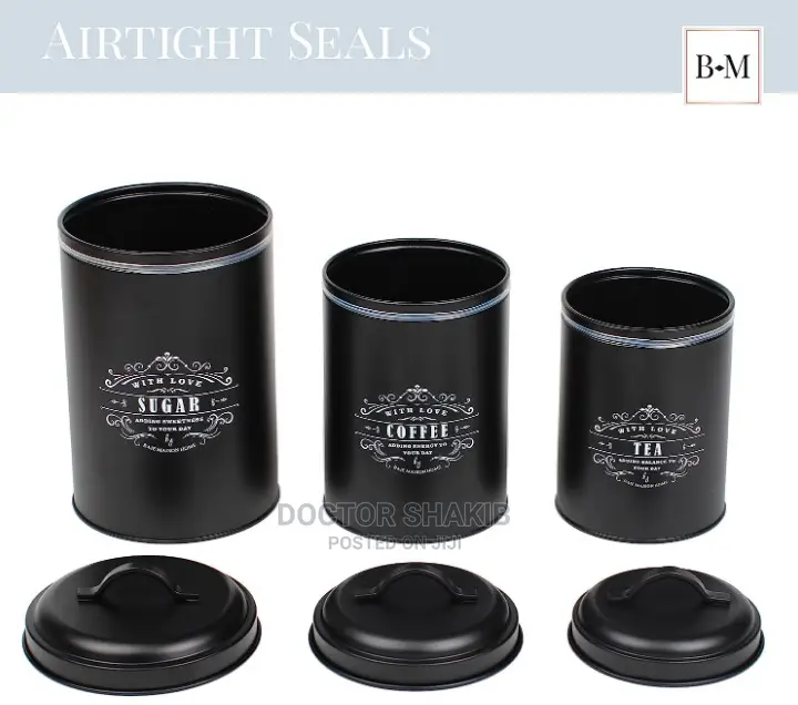 3x Coffee Storage Canister Set Tea Tin Sugar Organiser