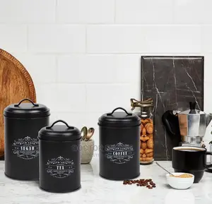 3x Coffee Storage Canister Set Tea Tin Sugar Organiser