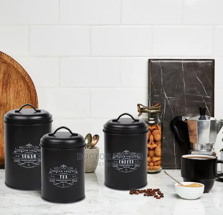 3x Coffee Storage Canister Set Tea Tin Sugar Organiser