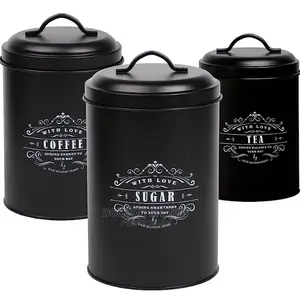 3x Coffee Storage Canister Set Tea Tin Sugar Organiser