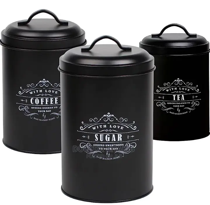 3x Coffee Storage Canister Set Tea Tin Sugar Organiser