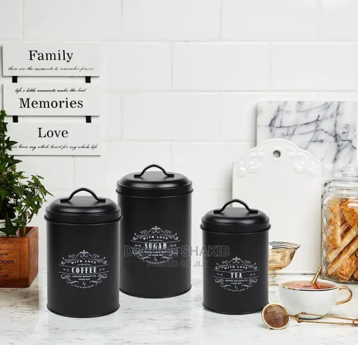 3x Coffee Storage Canister Set Tea Tin Sugar Organiser