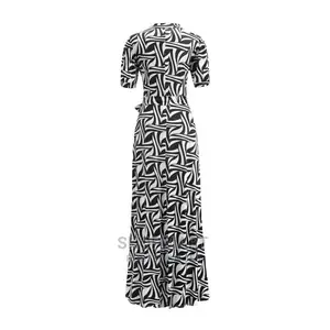 Animal Print O-Neck Long Women's Dress - White