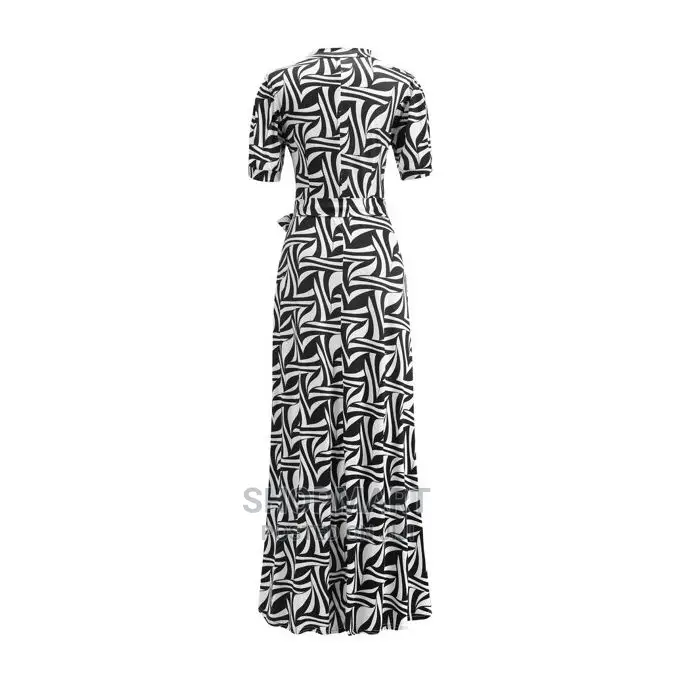 Animal Print O-Neck Long Women's Dress - White