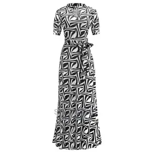 Animal Print O-Neck Long Women's Dress - White