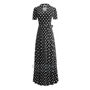 Animal Print O-Neck Long Women's Dress - White
