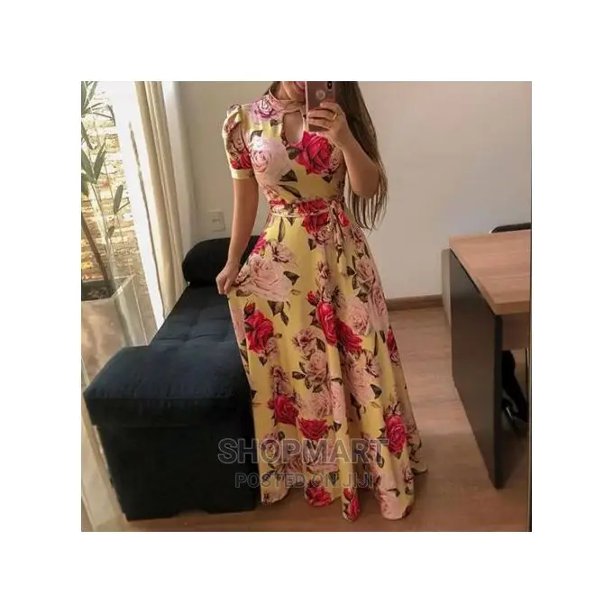 Animal Print O-Neck Long Women's Dress - White