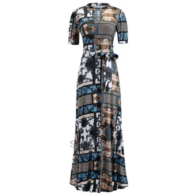 Animal Print O-Neck Long Women's Dress - White