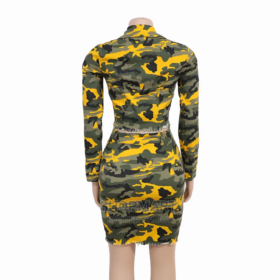 Camo Denim Jacket and Skirt Two-Piece Ensemble for Pl
