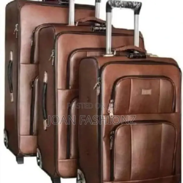 3 Leather Suit Cases -Brown