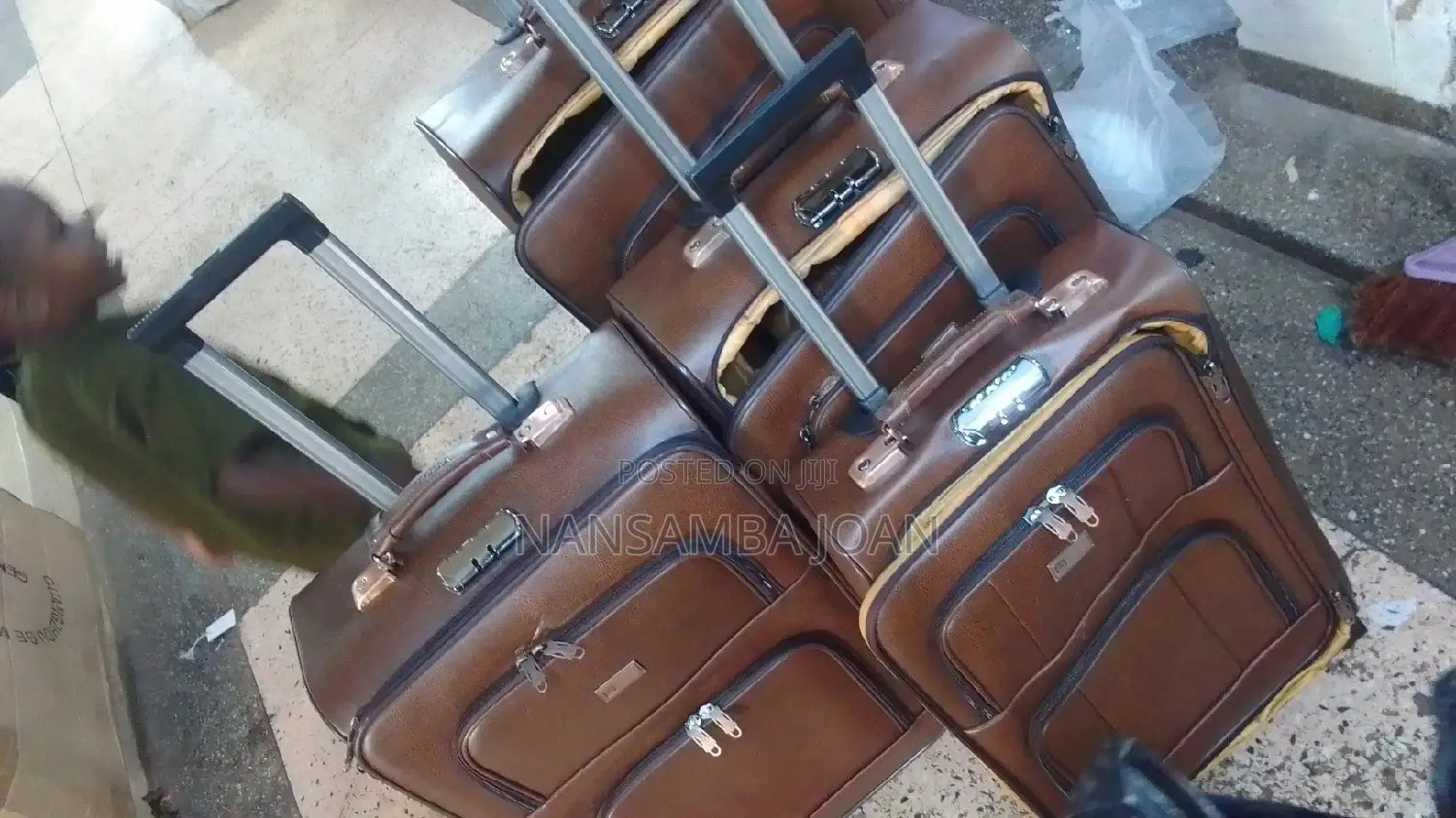 3 Leather Suit Cases -Brown