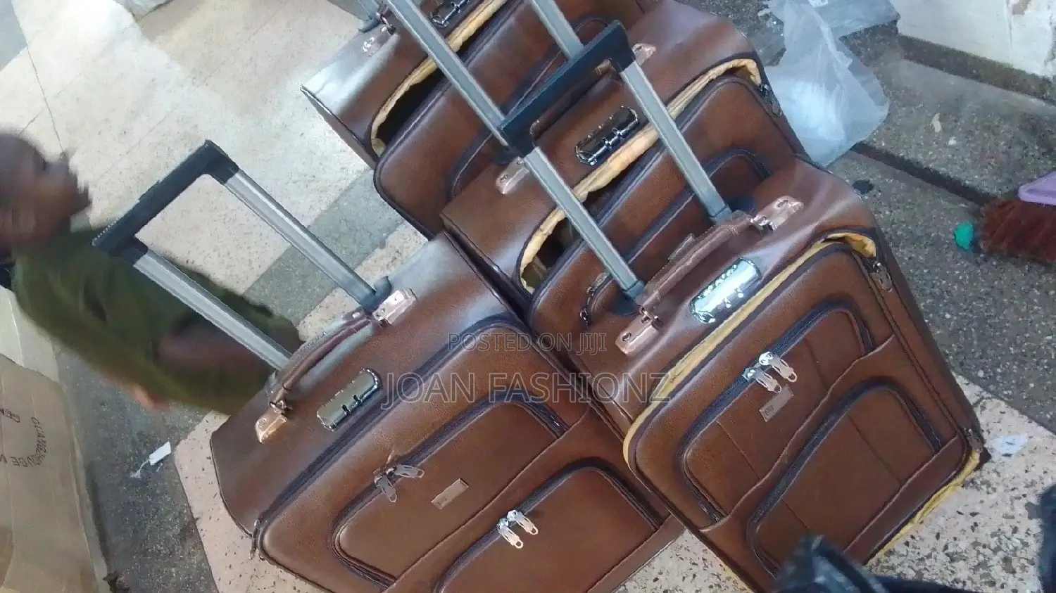 3 Leather Suit Cases -Brown
