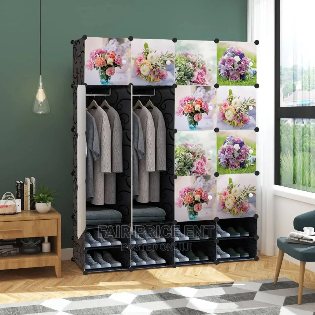 Four Coloums Plastic Clothes and Shoe Rack Wodrobe.( White)