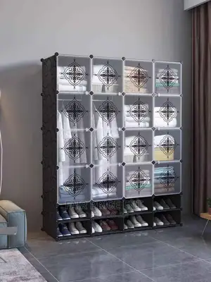 Four Coloums Vip Plastic Clothes and Shoes Rack.( White)